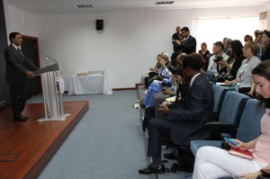 Minister of Foreign Affairs Özdil Nami gives briefing to foreign media members