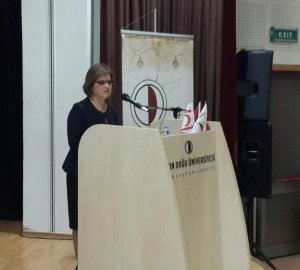  Minister of Foreign Affairs  Emine Çolak gives the opening speech of the “Turkish Foreign Policy Certificate Program” organized by the Near East University Lifelong Training Center 