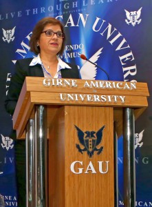  Minister of Foreign Affairs Emine Çolak gives the first lesson of 2015-2016 Academic Year of  Girne American University (GAU)