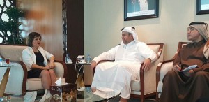 Foreign Minister Emine Çolak   visits Qatar Minister of Economy and Commerce Sheikh Ahmed bin Jassim bin Mohammed Al Thani in his office.